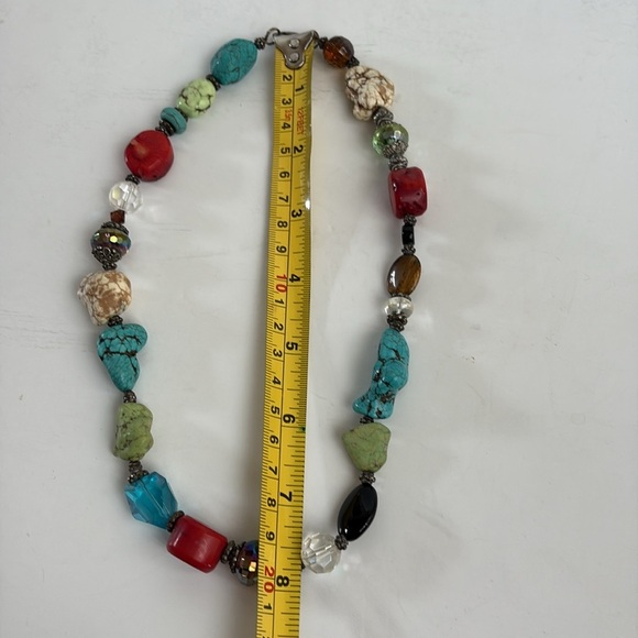Mixed stone beaded lobster clip necklace turquoise tigers eye coral clear - Picture 9 of 15
